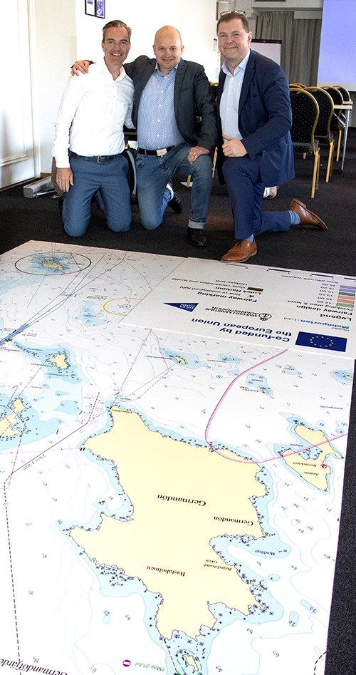 Från Boskalis kom den här trion som tittade närmare på ”farledsmattan” för Malmporten. Från vänster Remco Snoek, Michael Törnqvist och Hannu Tomperi.